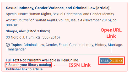 Catalog linking on HeinOnline interface